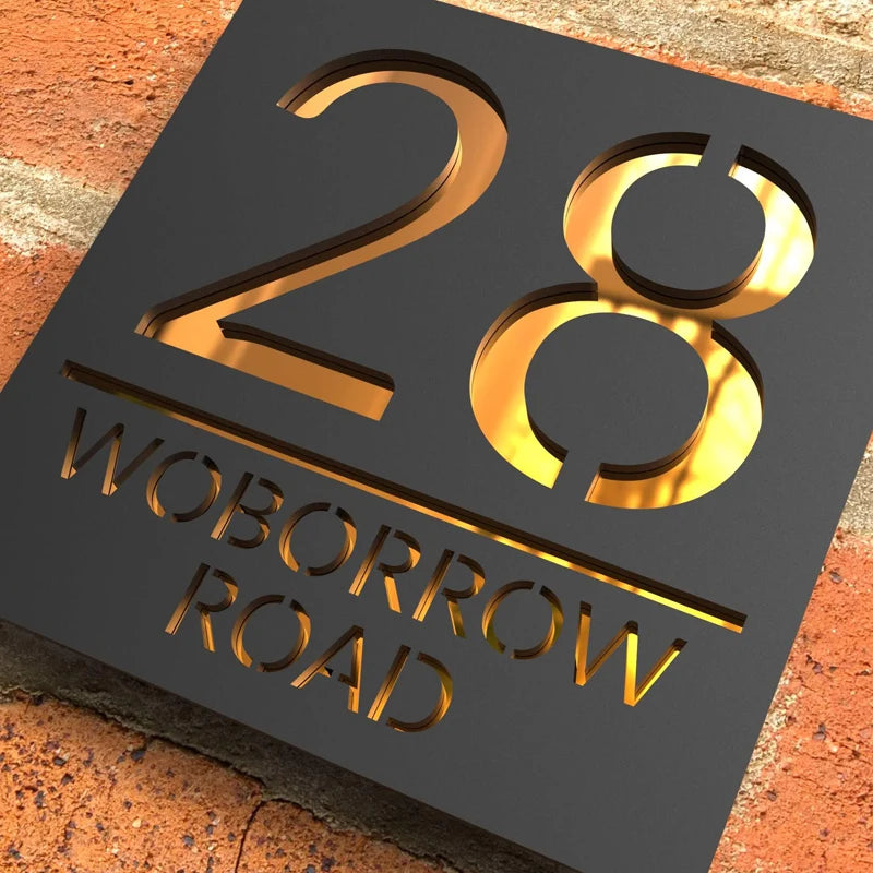 Personalized Custom 3D Door Sign Laser Cut Acrylic Mirror Text Modern Floating House Number Sign Outdoor Street Family Name Sign
