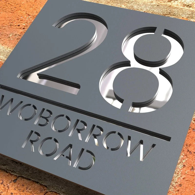 Personalized Custom 3D Door Sign Laser Cut Acrylic Mirror Text Modern Floating House Number Sign Outdoor Street Family Name Sign
