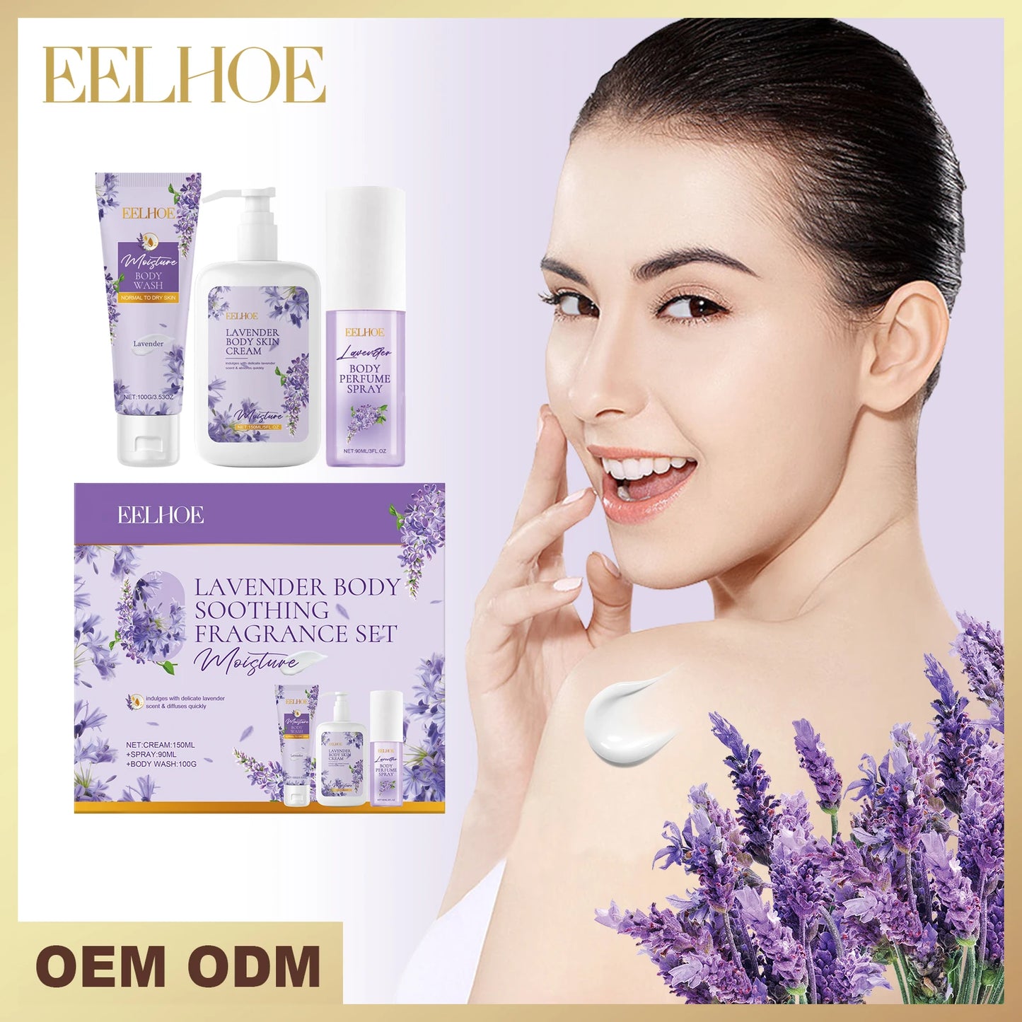 EELHOE 3 in 1 Lavender Body Soothing Fragrance Gift Box Relieve Skin Dryness Gentle Skin Hydrating Moisturizing Skincare Set