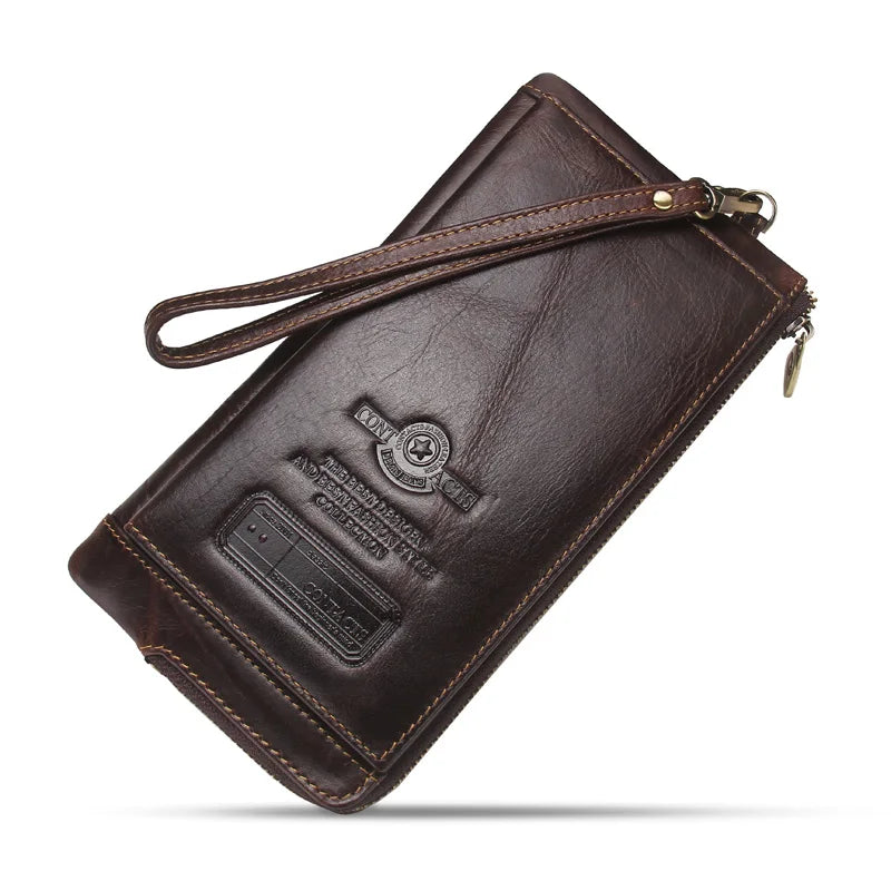 2022 Men Wallet Clutch Genuine Leather Brand Rfid Wallet Male Organizer Cell Phone Clutch Bag Long Coin Purse Free Engrave