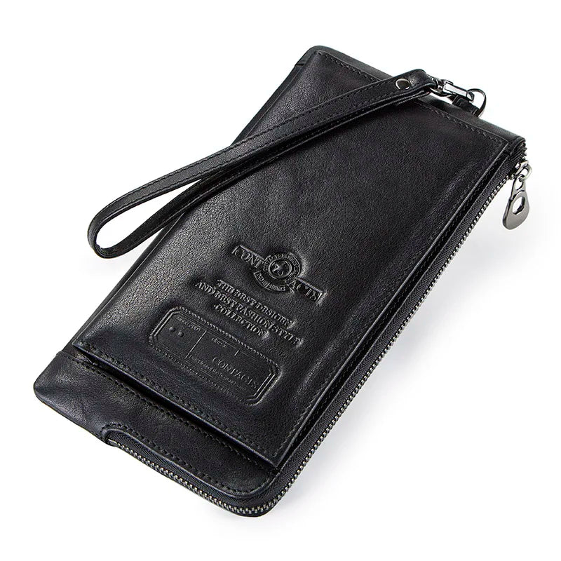 2022 Men Wallet Clutch Genuine Leather Brand Rfid Wallet Male Organizer Cell Phone Clutch Bag Long Coin Purse Free Engrave