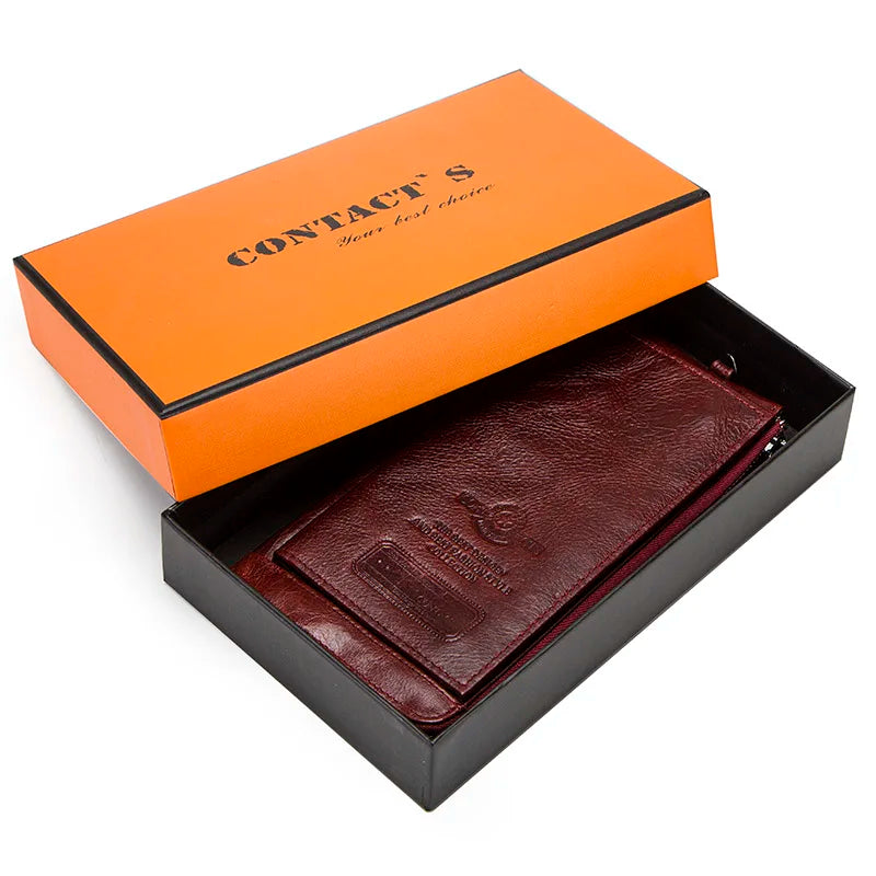 2022 Men Wallet Clutch Genuine Leather Brand Rfid Wallet Male Organizer Cell Phone Clutch Bag Long Coin Purse Free Engrave