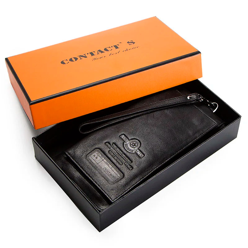 2022 Men Wallet Clutch Genuine Leather Brand Rfid Wallet Male Organizer Cell Phone Clutch Bag Long Coin Purse Free Engrave