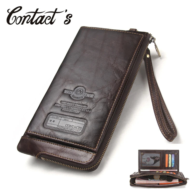 2022 Men Wallet Clutch Genuine Leather Brand Rfid Wallet Male Organizer Cell Phone Clutch Bag Long Coin Purse Free Engrave