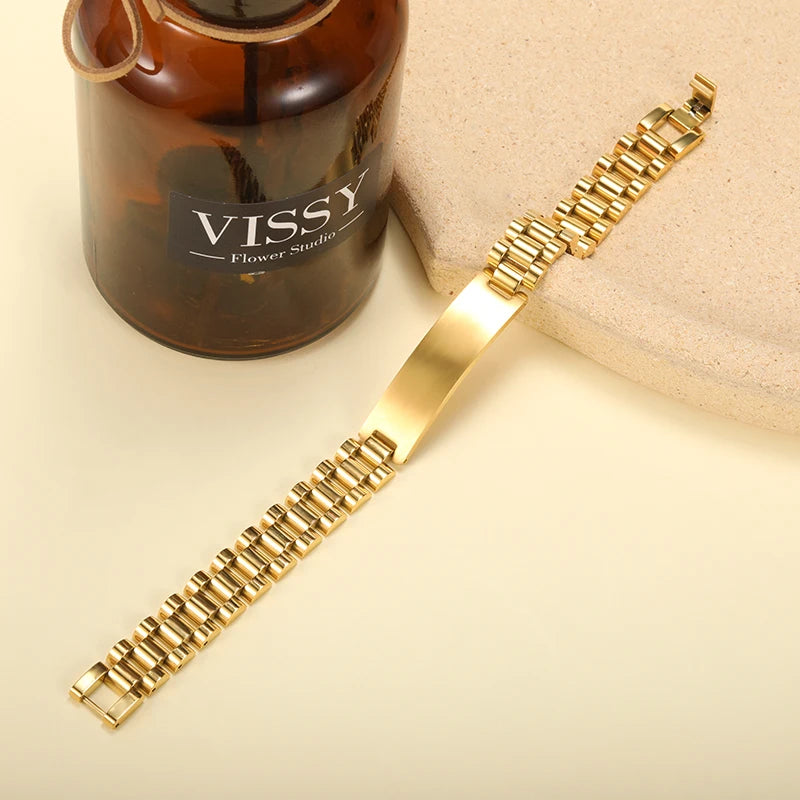 Customized Male Name Bracelet Stainless Steel Gold Color Punk Jewelry Personalized Letter Nameplate Bangle Best Friend Gifts