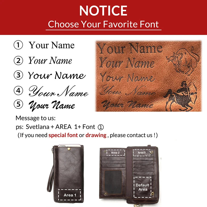 2022 Men Wallet Clutch Genuine Leather Brand Rfid Wallet Male Organizer Cell Phone Clutch Bag Long Coin Purse Free Engrave