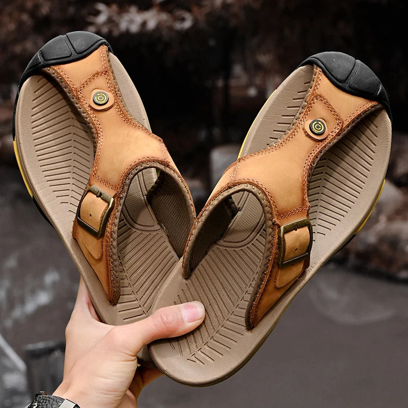 Genuine Leather Sandals Men Breathable Summer Shoes Man Waterproof Outdoor Men Sandals Antiskid Beach Sandals Footwear