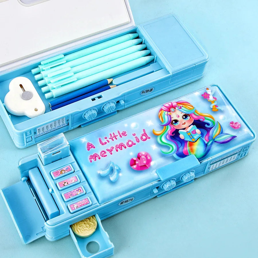 Multi Functional Stationery Box Smart Female Password Lock High Tech Pencil Case Mechanism Bilayer Girls School Students