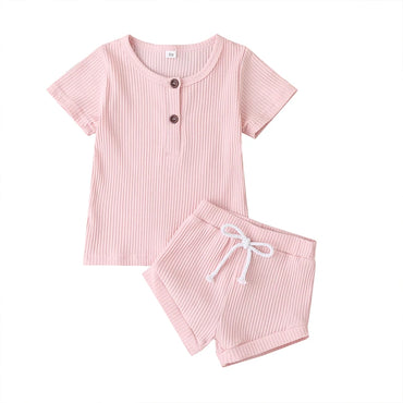 Toddler Boys Girls Summer Knitwear Set Short Sleeve T-Shirt and Solid Color Shorts Infant Outfits for Baby