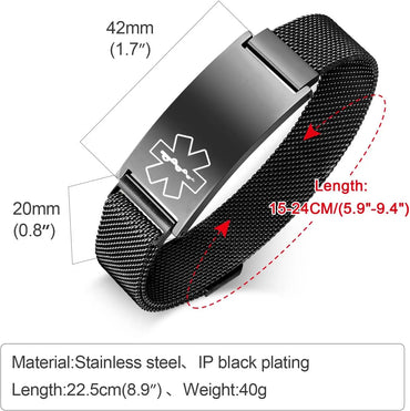 Personalized Medical Customizable ID Wristband Waterproof Stainless Steel Adjustable Wristband and Emergency Medical Alarm