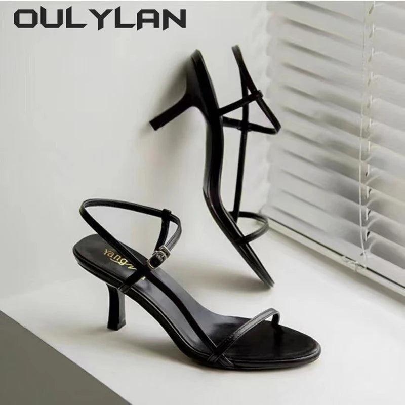 Oulylan 2024 Women Sandals Open Toe Simple Style Office Summer Narrow Band Sex High Heels Modern Footwear Lady Sandals