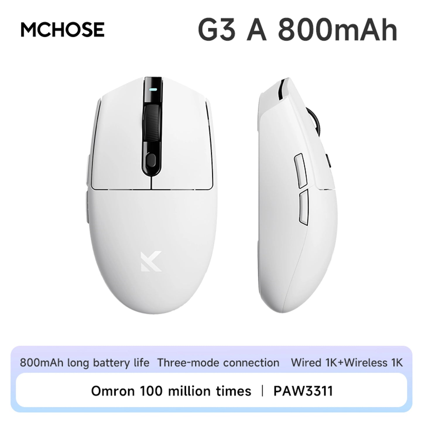 MCHOSE G3 Gaming Mouse Buletooth 2.4G Paw3311 12000DPI Tri-mode Wireless Lightweight Mouse Ergonomics Gamer Laptop PC
