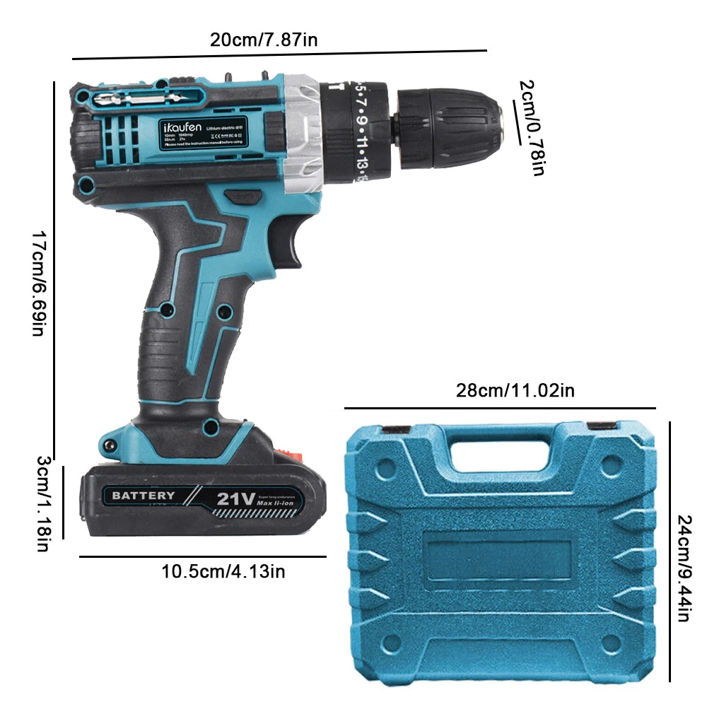 21V Cordless Drill Electric Screwdriver Electric Impact Drill Mini Wireless Power Driver DC Lithium-Ion Battery Power Tools