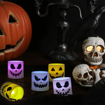 6Pcs/lot Led Halloween Ghost Pumpkin Candle Light Haunted House Horror Props Halloween Party Home Bar Decoration Multicolor Lam
