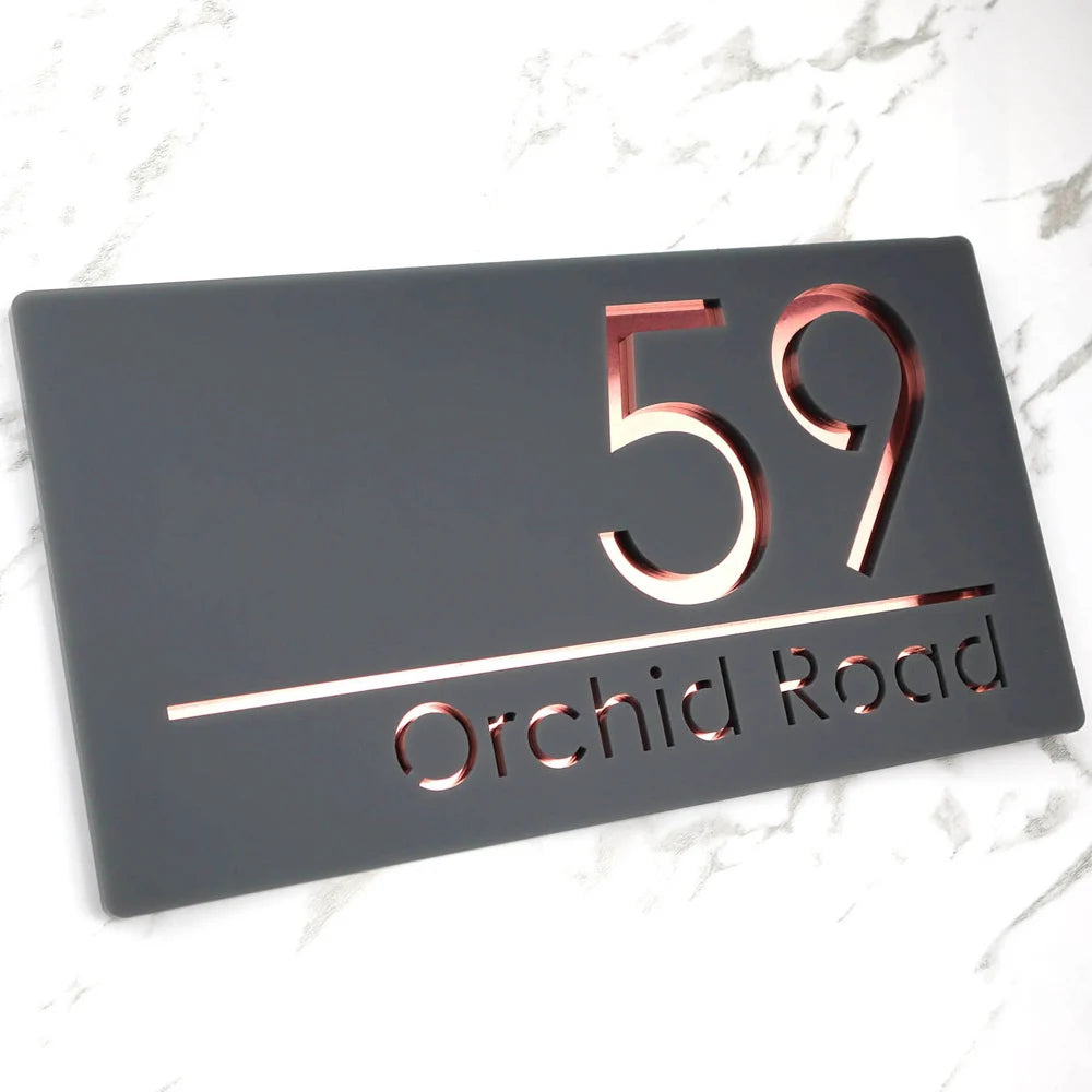 Personalized Custom 3D Door Sign Laser Cut Acrylic Mirror Text Modern Floating House Number Sign Outdoor Street Family Name Sign