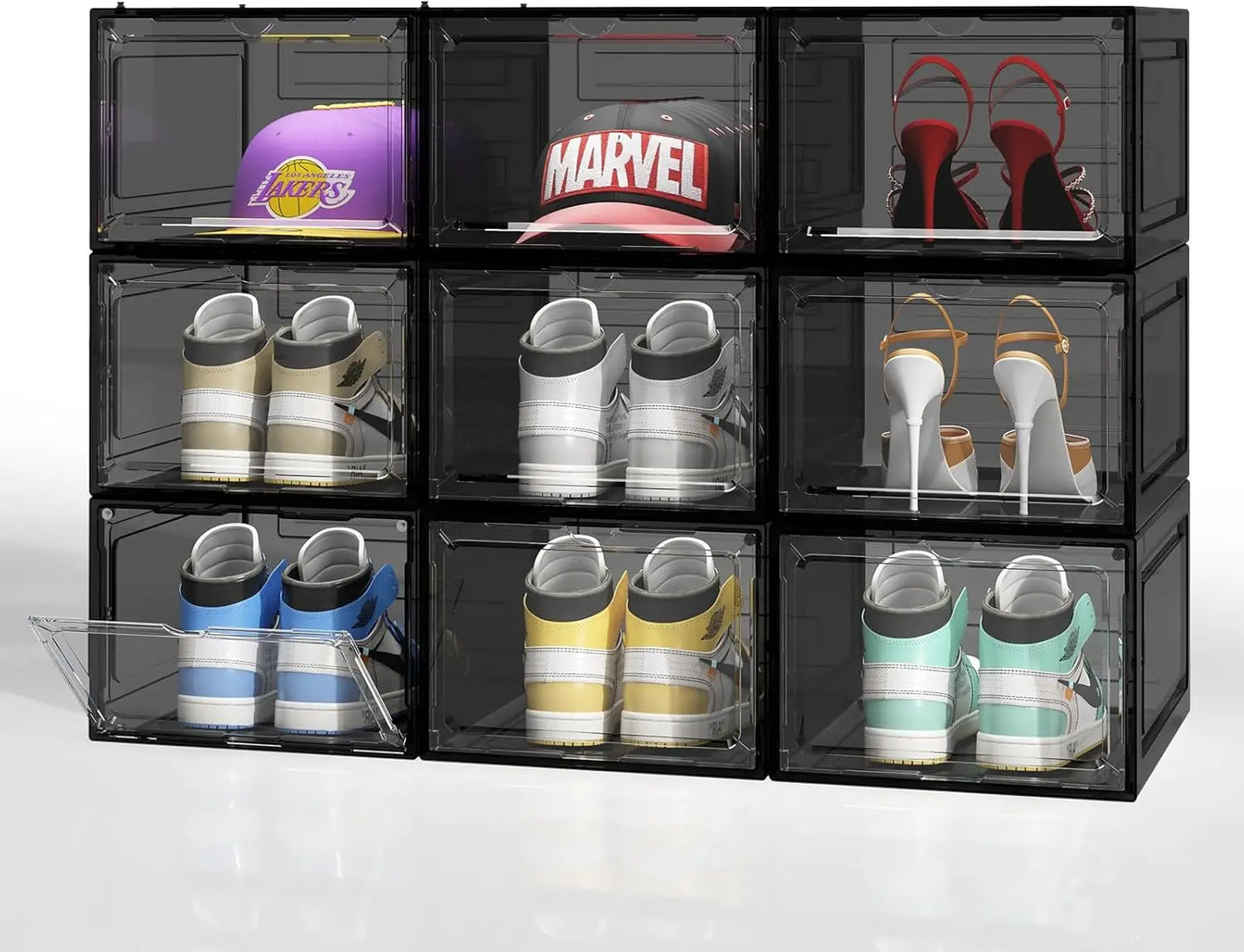 Large Shoe Boxes Clear Plastic Stackable 9 Pack Shoe Storage Organizer