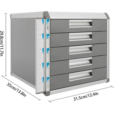 Desk Organizer with 5 Drawers Aluminum Alloy Desk Storage Box Lockable File Organizer for Office Supplies School Home