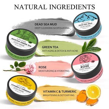 New 4Pcs Clay Mask Set Vitamin C Turmeric Clay Mask Dead Sea Mud Face Masks Skincare for Deep Cleansing Pores Moisturizing 320g