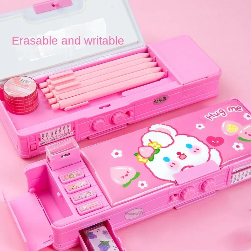 Multi Functional Stationery Box Smart Female Password Lock High Tech Pencil Case Mechanism Bilayer Girls School Students