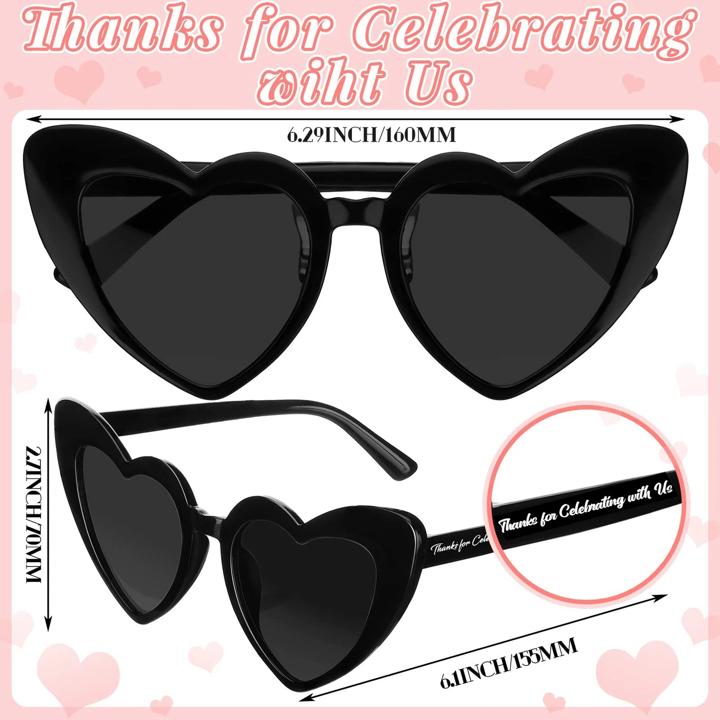 12-100Pcs Wedding Sunglasses Heart Shaped Sunglasses Wedding Bridal Shower Decor Bachelorette Hen Party Supplies Bridesmaid Gift