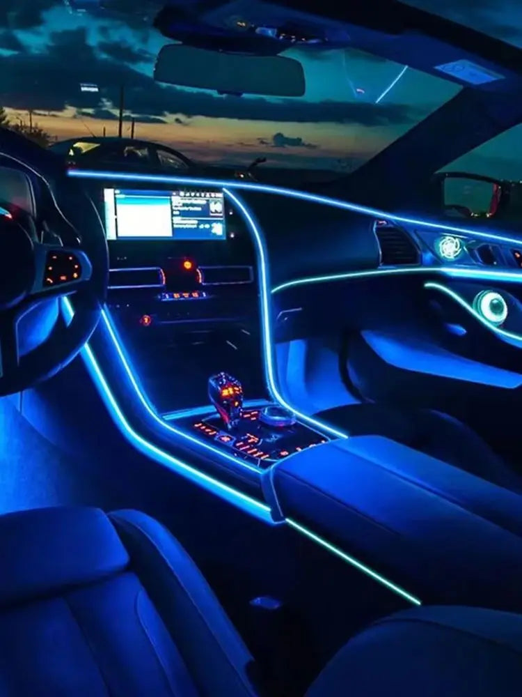 LED Car Interior Ambient Strip Lights RGB Fiber Optic Atmosphere Neon Lighting Kit W/ APP Remote Control Auto Decorative Lamps