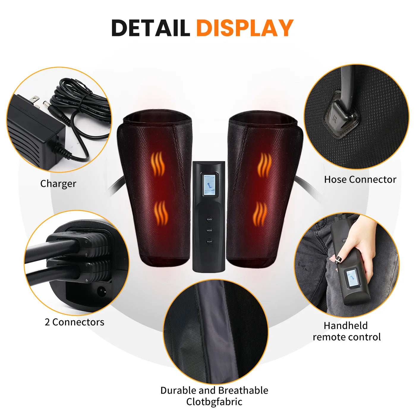 18W Electric Air Compression Calf Massager with Heating 3 Intensities 3 Tem Settings Leg Circulation Massager for Blood Circulat