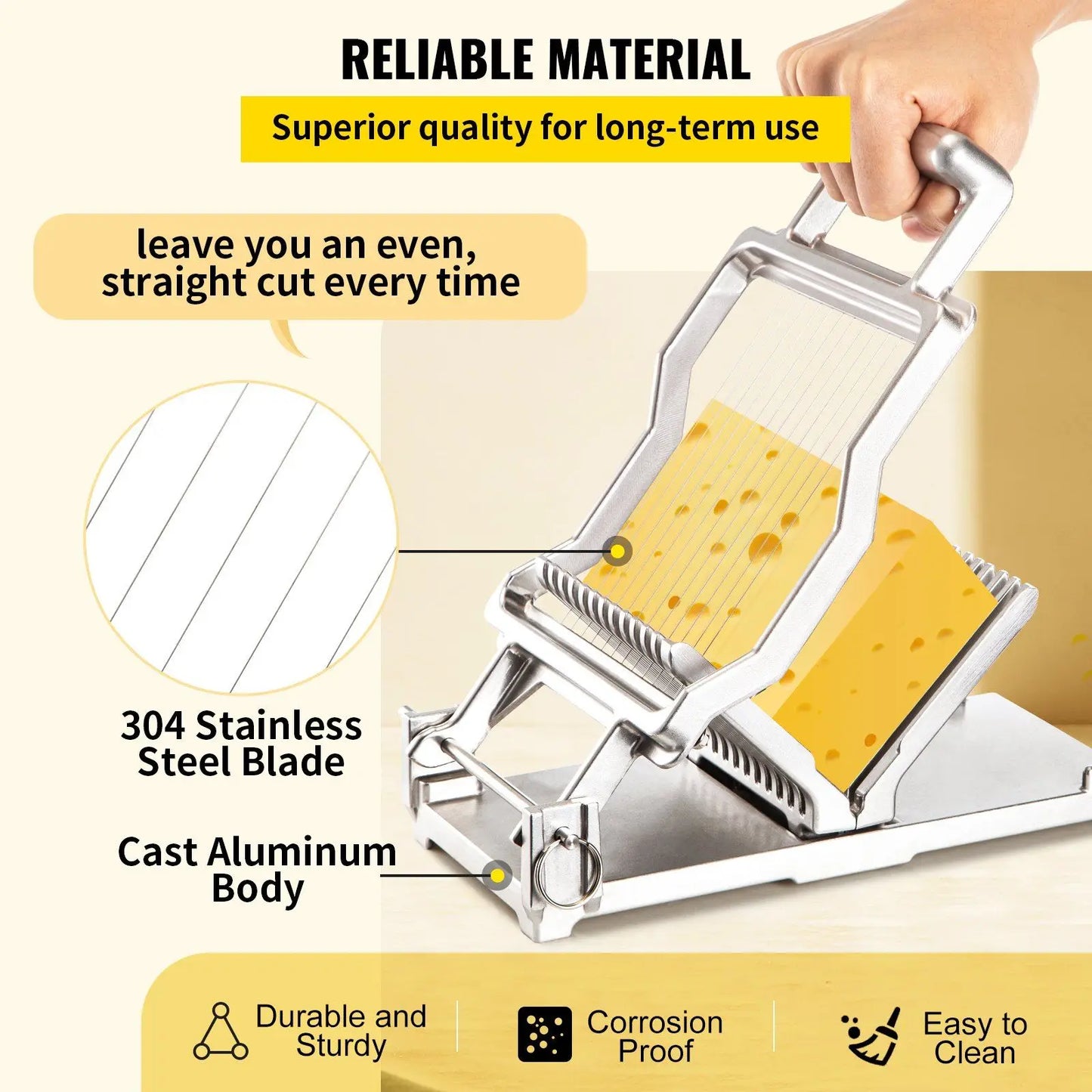"Cheese cutter – 1cm/2cm wires, aluminum alloy. Commercial/kitchen use."