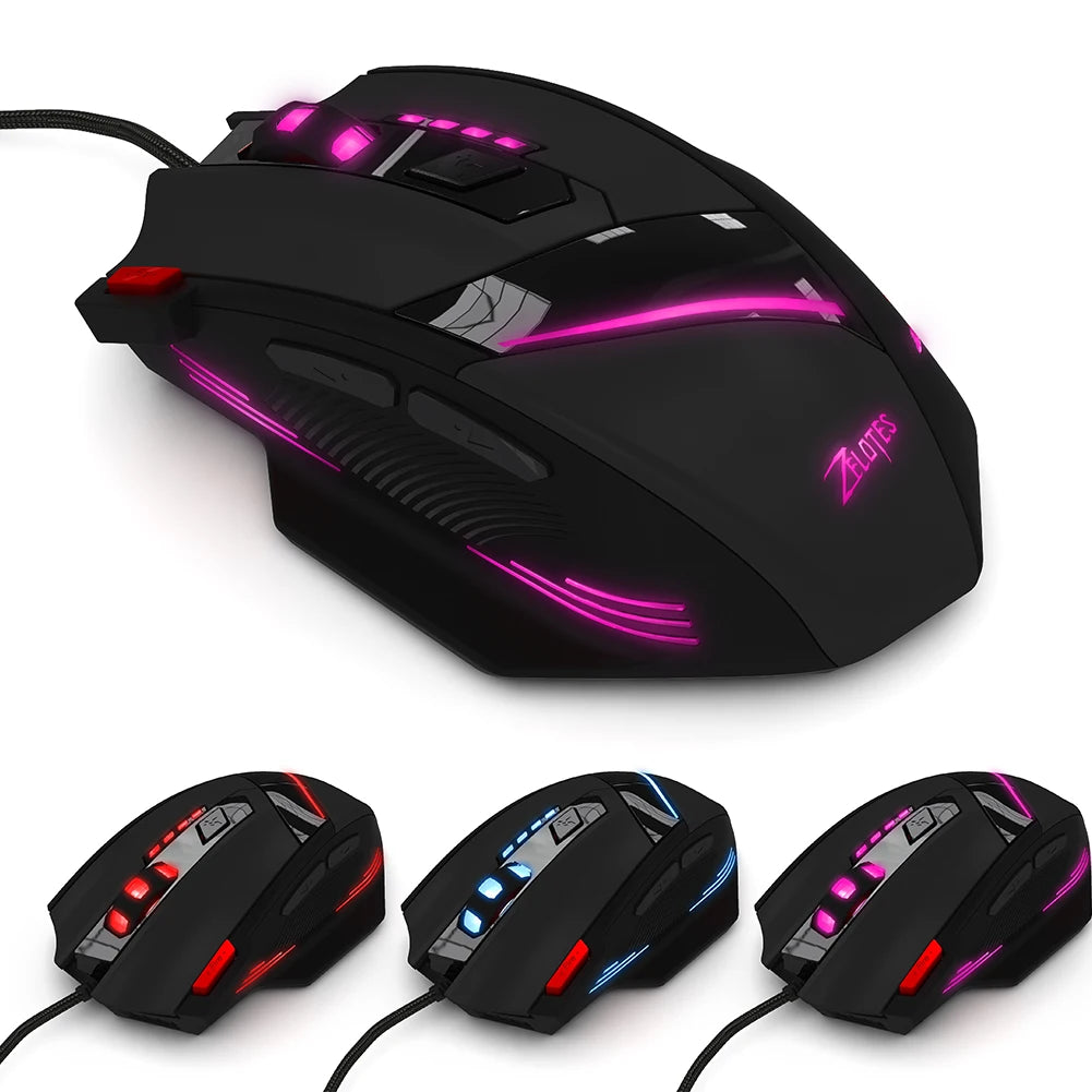 Wired Gaming Mouse with Seven Programmable Buttons and Adjustable DPI for Precise Control and Comfortable Gaming Experience