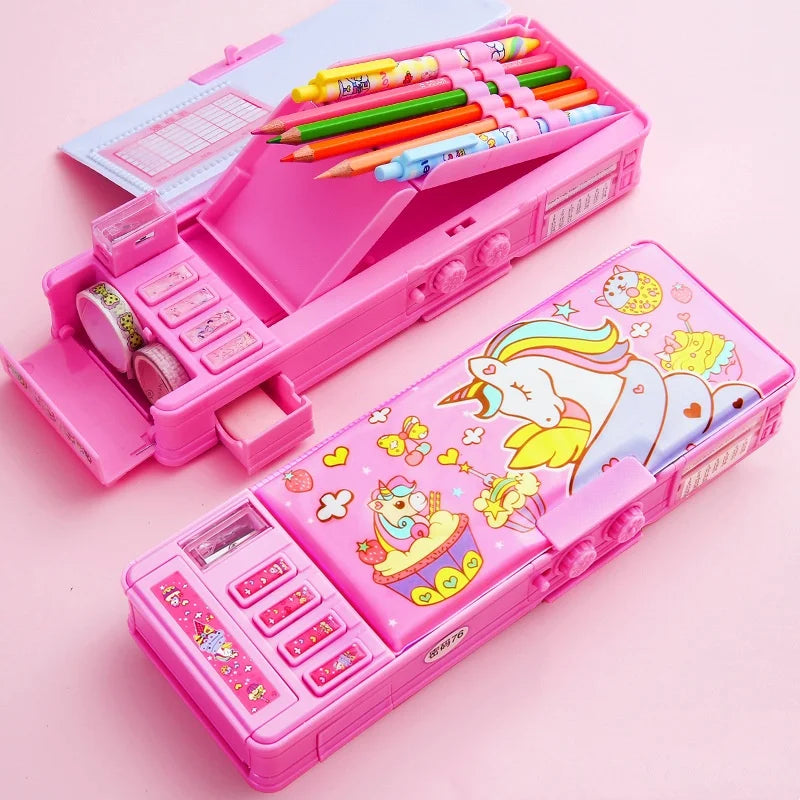 Multi Functional Stationery Box Smart Female Password Lock High Tech Pencil Case Mechanism Bilayer Girls School Students