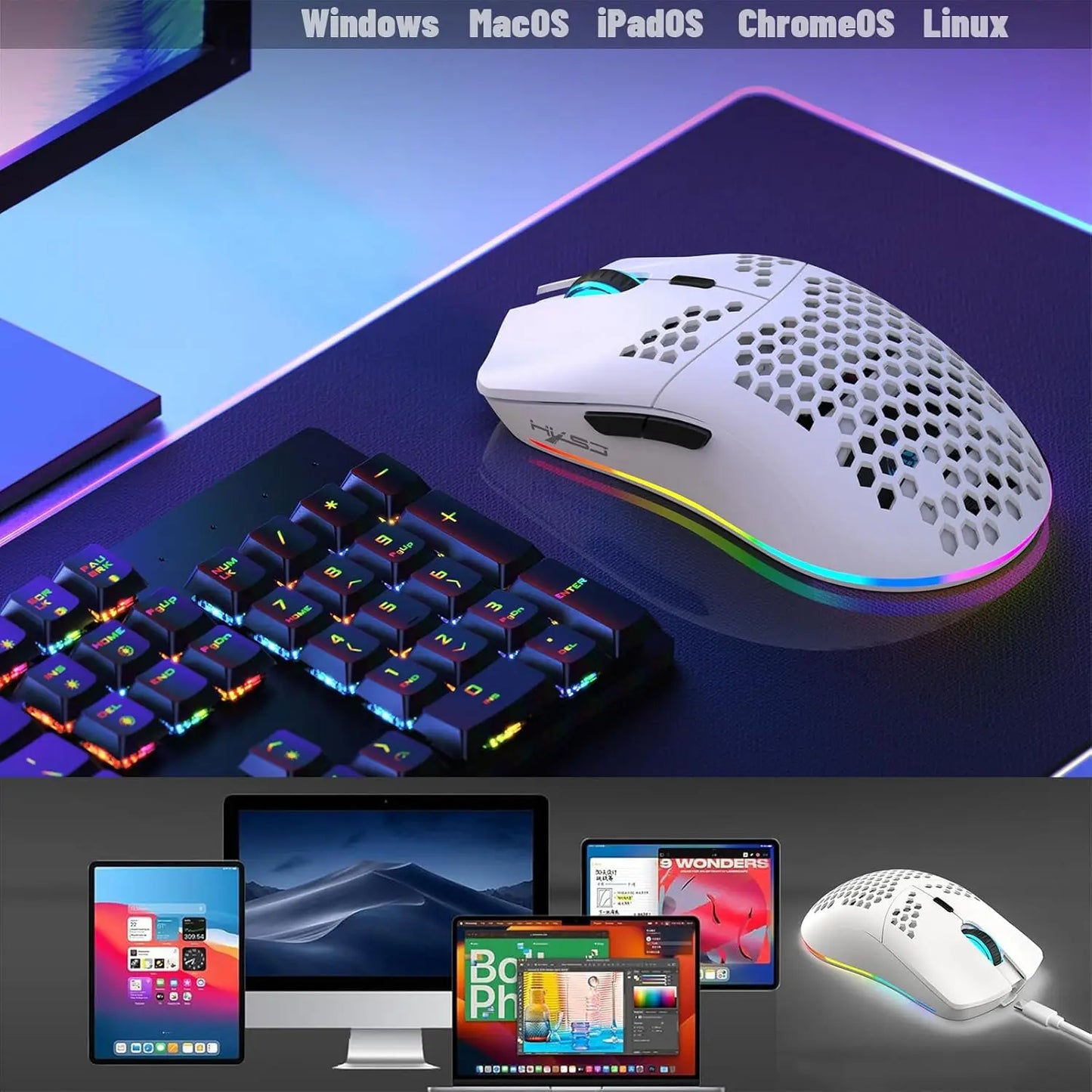 MAMBASNAKE x HXSJ T66 Wireless Gaming Mouse, 2.4Ghz Rechargeable Mouse with 6 Programmable Buttons