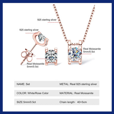 Real 0.5ct Moissanite Jewelry Sets for Women 18K Gold Plated 925 Sterling Silver Earrings Pendant Necklace Set Birthday Gift GRA