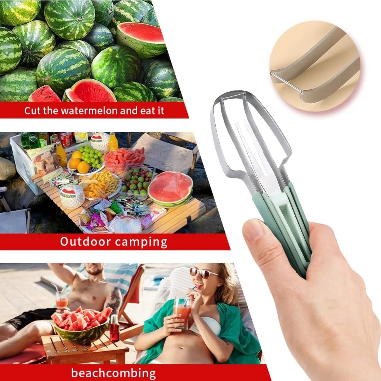 2024 New in 1 Stainless Steel Watermelon Popsicle , Watermelon Fork Slicer Tool Melon Portability Fruit Fork Kitchen Gadgets