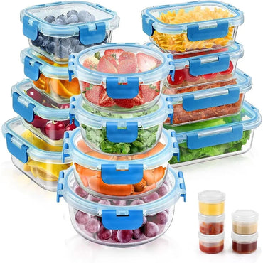 34pcs Glass Food Storage Containers with Lids Set, Airtight Glass Meal Prep Containers (17 Containers & 17 Lids)