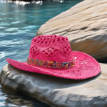 Festival Pink Cowboy Straw Hat Woman - Summer Western Party Decorations Cosplay with Cowboy Hats for Cowgirl Party of Theme