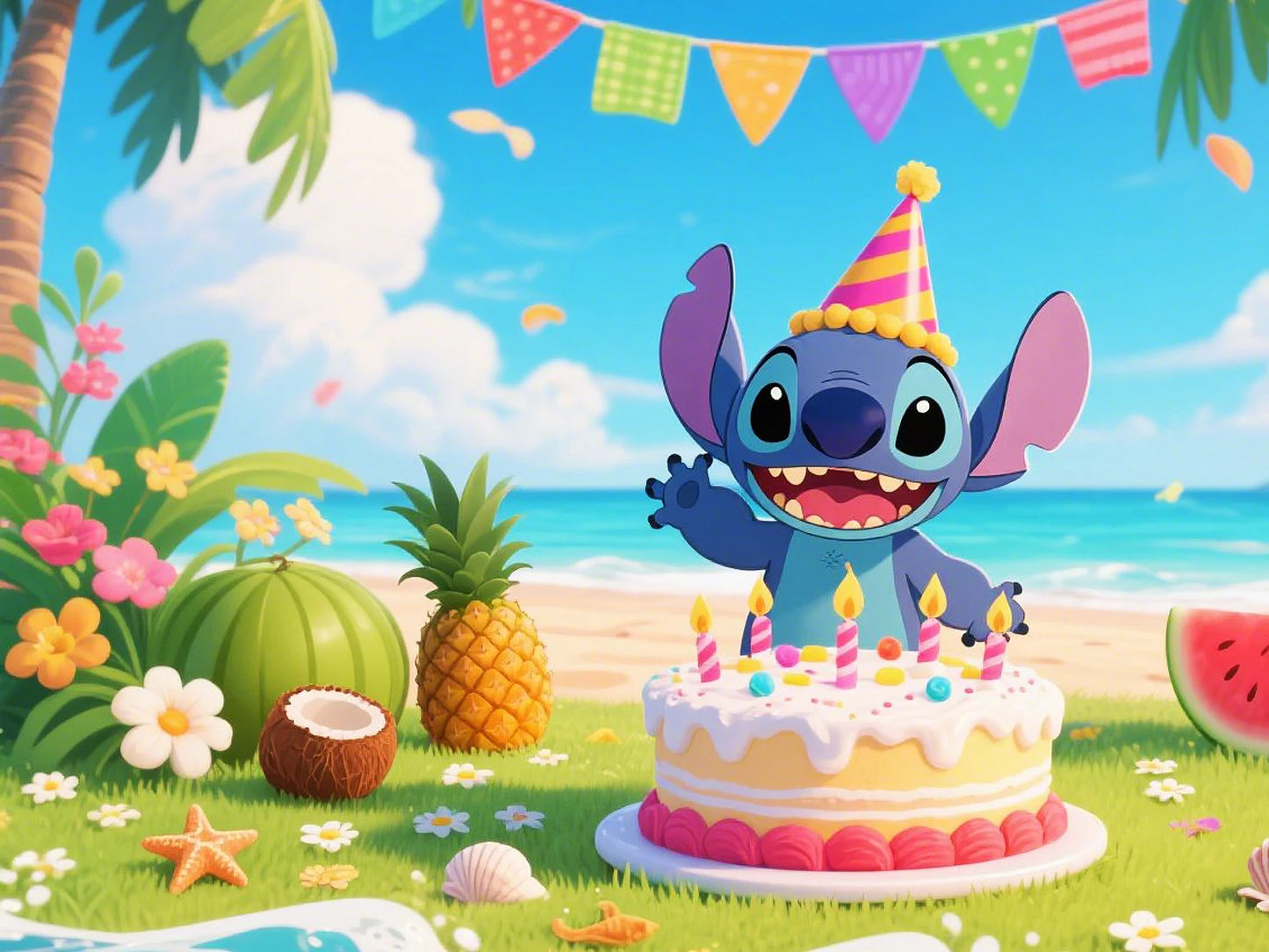 Stitch theme background cute cartoon birthday party beach summer seaside children decoration Photography booth