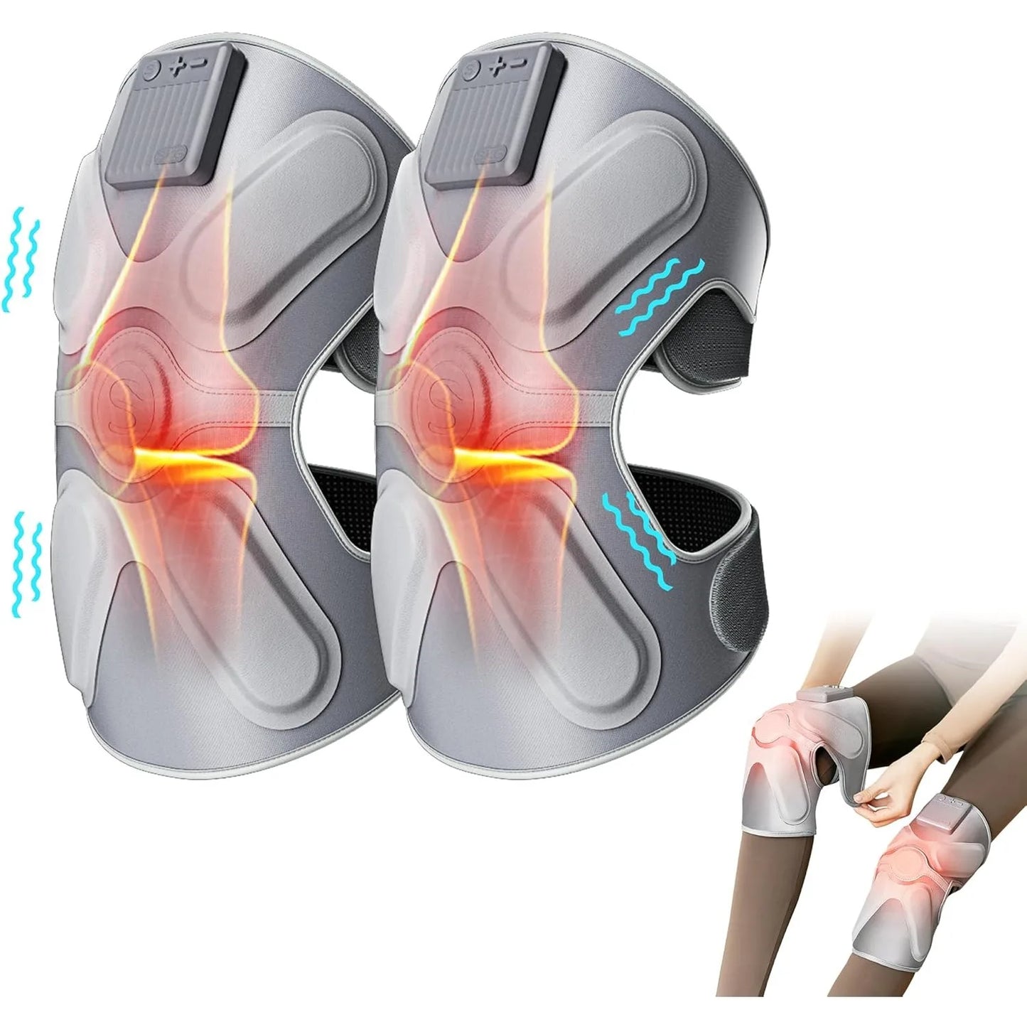 SKG Cordless Heated Knee Brace Massager with Heat & Vibration, Portable for Knee & Joint Pain Relief,Gift for Dad/Mather W3 PRO