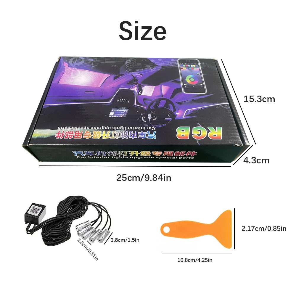 LED Car Interior Ambient Strip Lights RGB Fiber Optic Atmosphere Neon Lighting Kit W/ APP Remote Control Auto Decorative Lamps