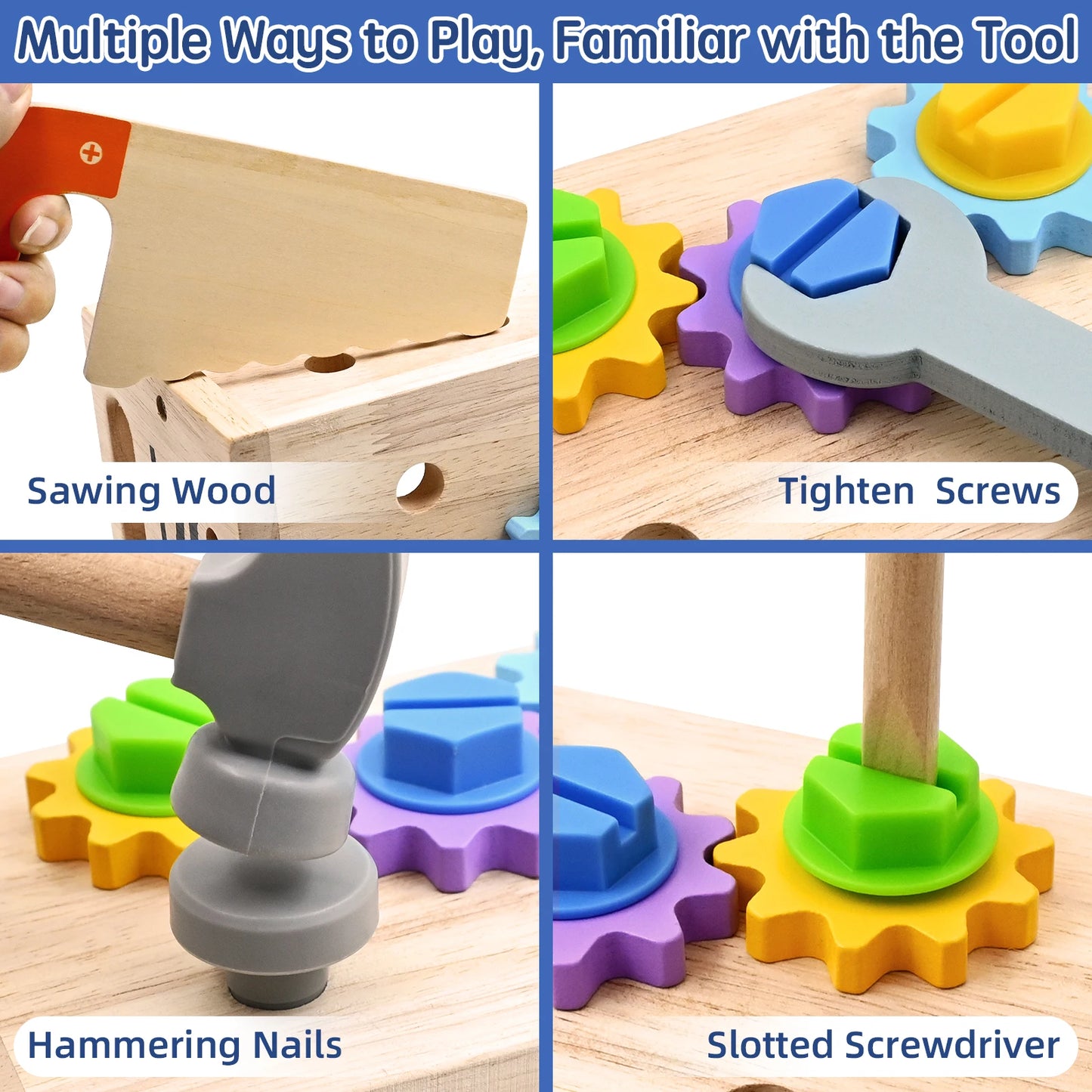 Wooden Tool Set for Kids, 29 Pcs Montessori Toddler Toys with Tool Box