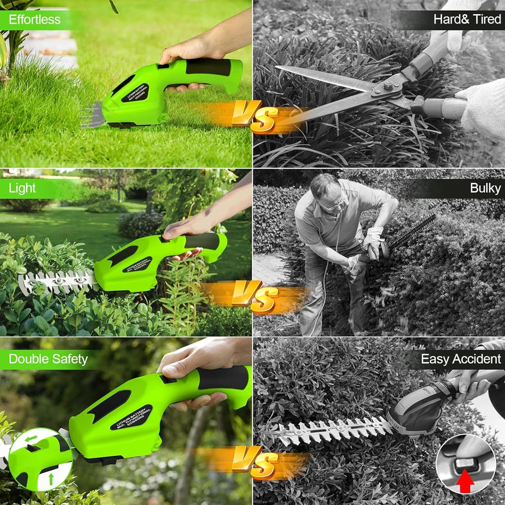 2 in 1 Cordless Grass Shear 2000mAh Battery Electric Grass Trimmer 7.2V Weeding Pruning Saw Shrub Shear Grass Weeding Mower Tool