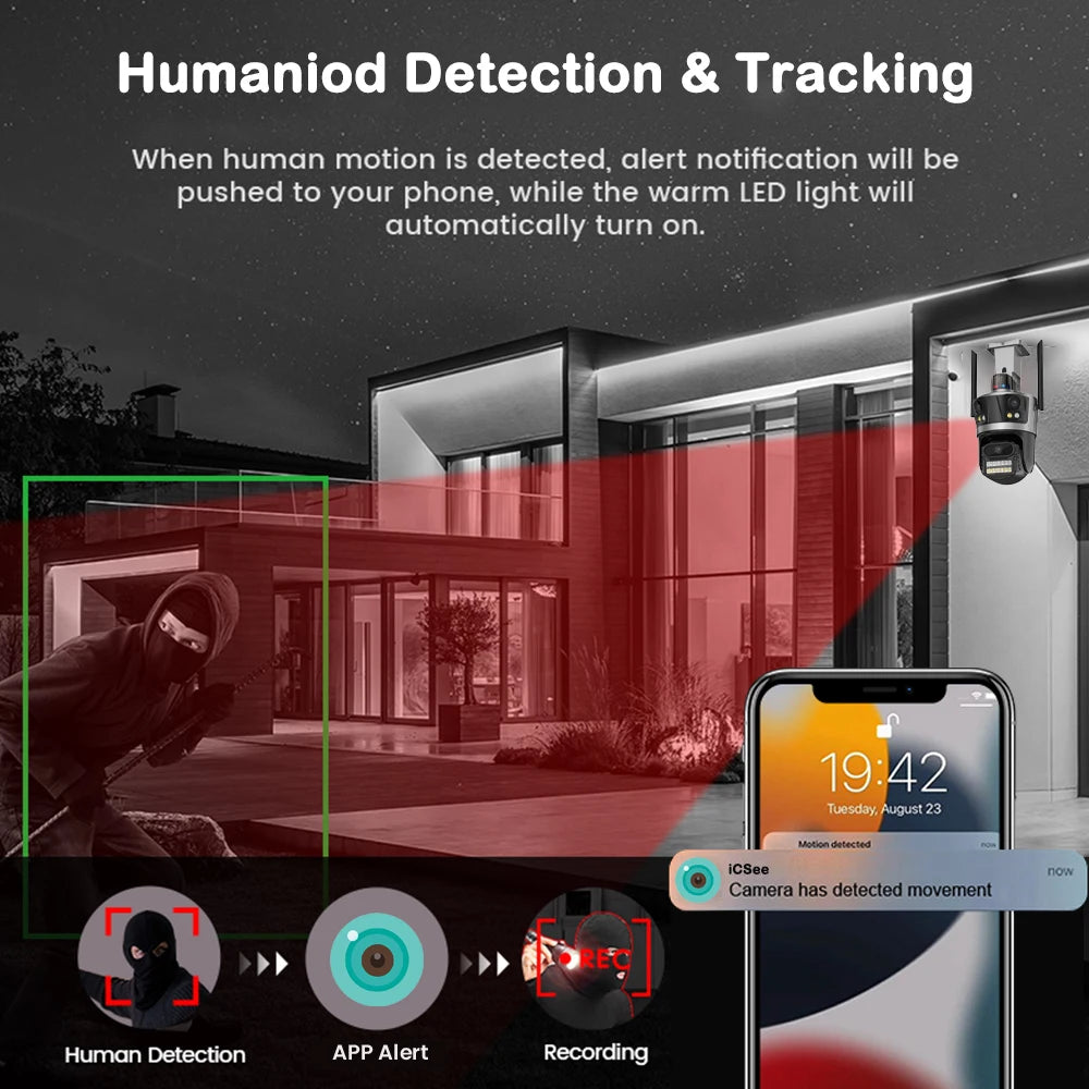 Hongnaer 12MP 6K Three Lenses Wireless WiFi Three Video PTZ Network Night Vision ICSee CCTV Outdoor WiFi Security Camera