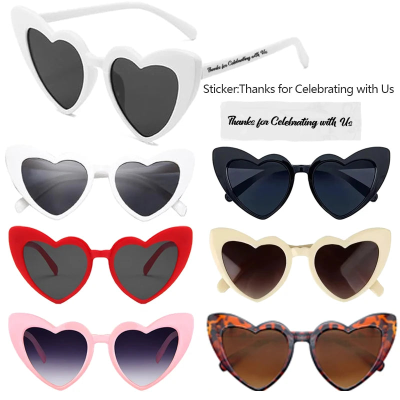 12-100Pcs Wedding Sunglasses Heart Shaped Sunglasses Wedding Bridal Shower Decor Bachelorette Hen Party Supplies Bridesmaid Gift