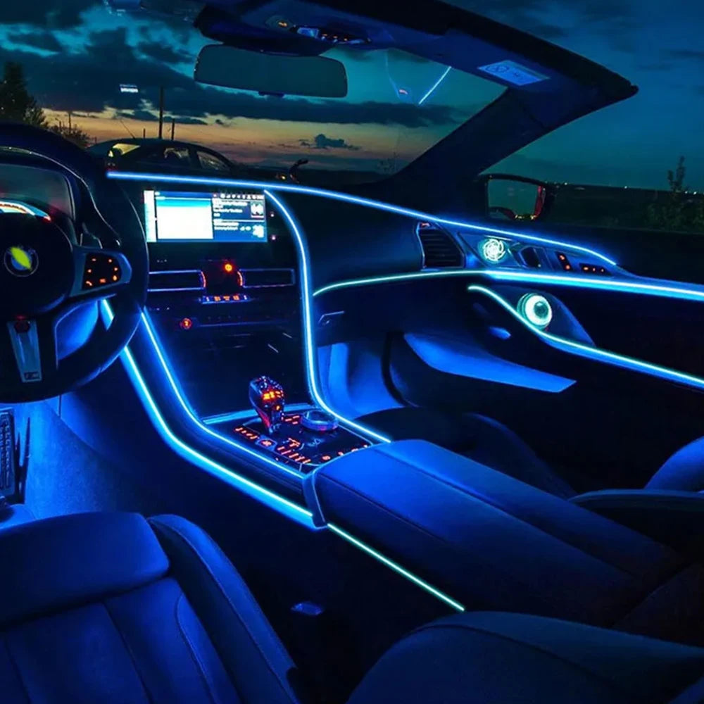 LED Car Interior Ambient Strip Lights RGB Fiber Optic Atmosphere Neon Lighting Kit W/ APP Remote Control Auto Decorative Lamps