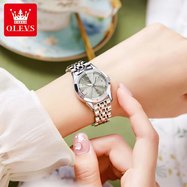 OLEVS Top Brand Elegant Women's Watches Rhombus Mirror Original Quartz Lady Wristwatch Diamond Stainless Fashion Waterproof