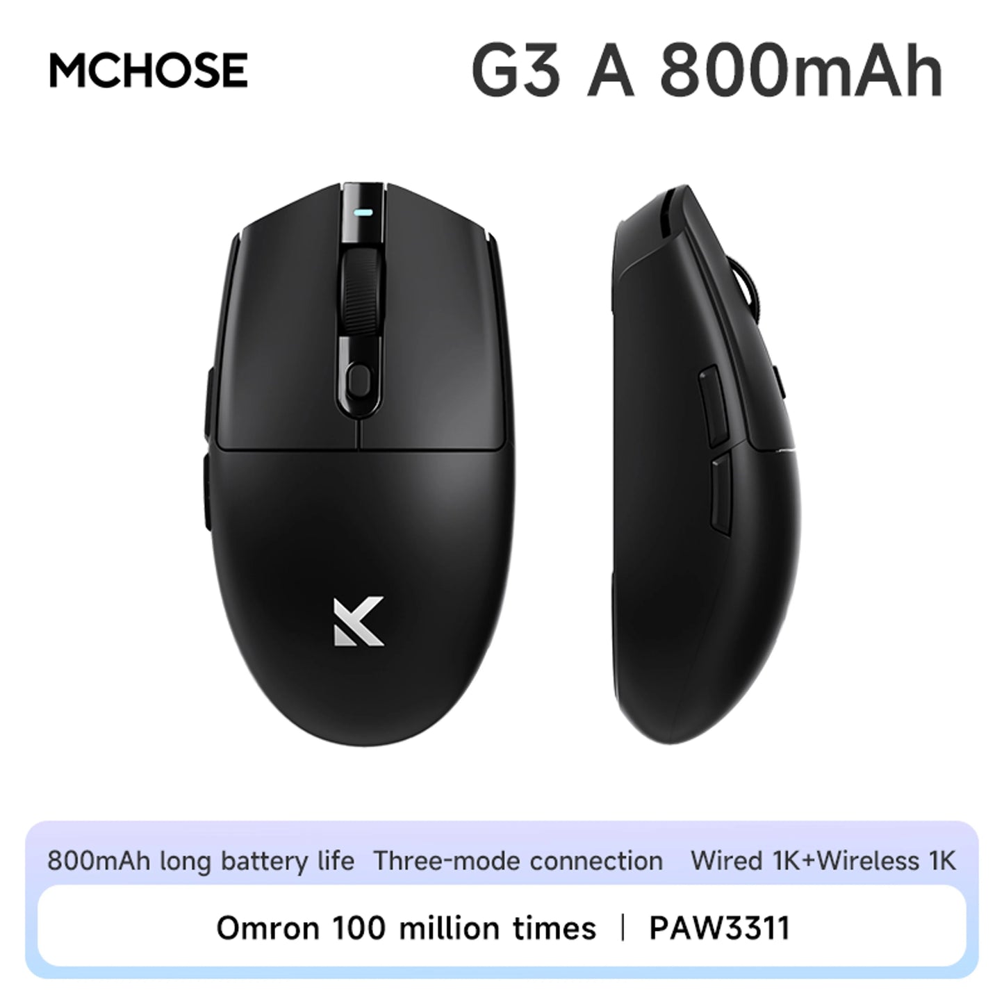 MCHOSE G3 Gaming Mouse Buletooth 2.4G Paw3311 12000DPI Tri-mode Wireless Lightweight Mouse Ergonomics Gamer Laptop PC