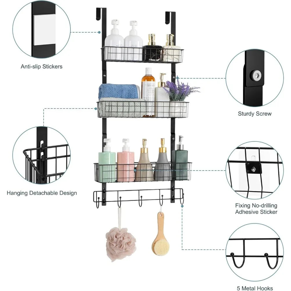 Over the Door Pantry Organizer 3 Tier Hanging Basket Back Door Storage Rack Shelf Metal Over the Door Shelves