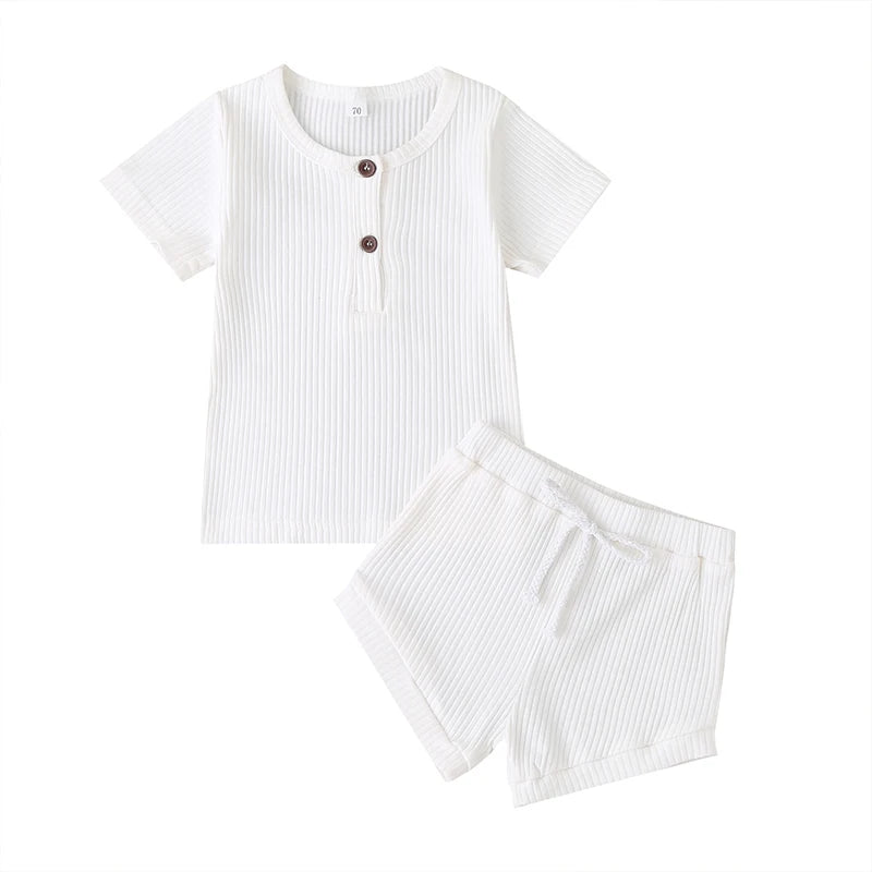 Toddler Boys Girls Summer Knitwear Set Short Sleeve T-Shirt and Solid Color Shorts Infant Outfits for Baby