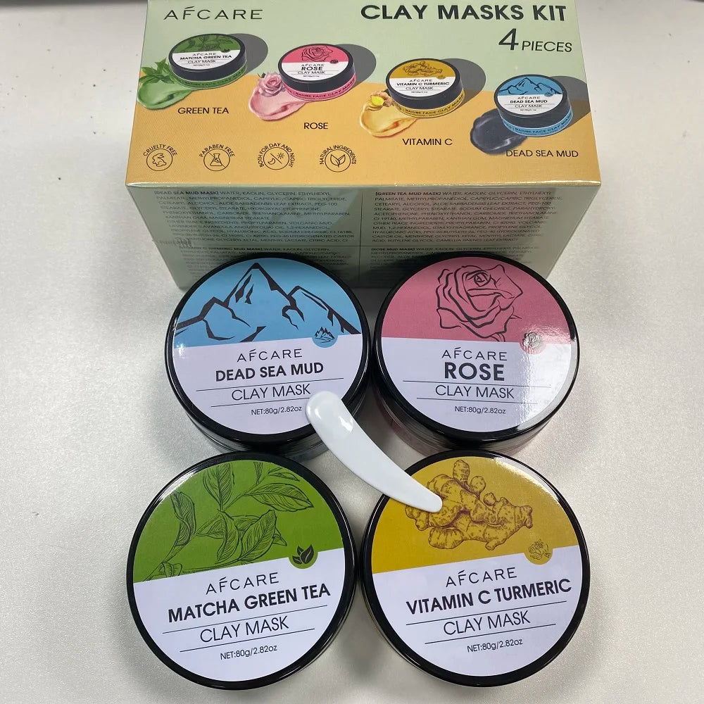 New 4Pcs Clay Mask Set Vitamin C Turmeric Clay Mask Dead Sea Mud Face Masks Skincare for Deep Cleansing Pores Moisturizing 320g