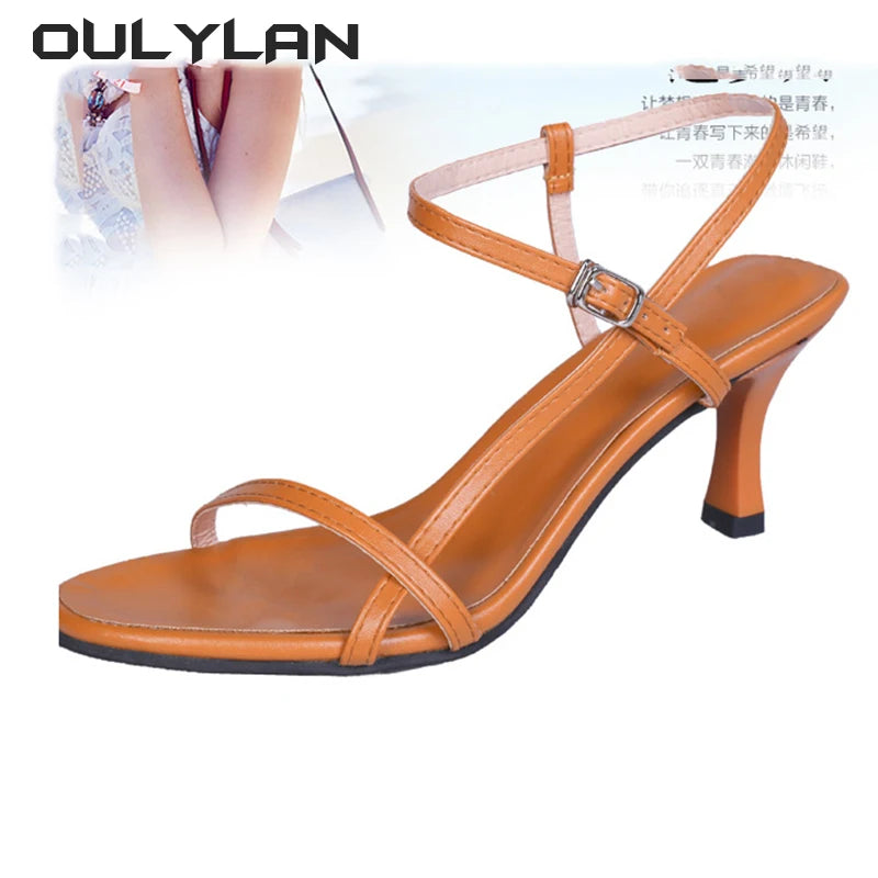Oulylan 2024 Women Sandals Open Toe Simple Style Office Summer Narrow Band Sex High Heels Modern Footwear Lady Sandals