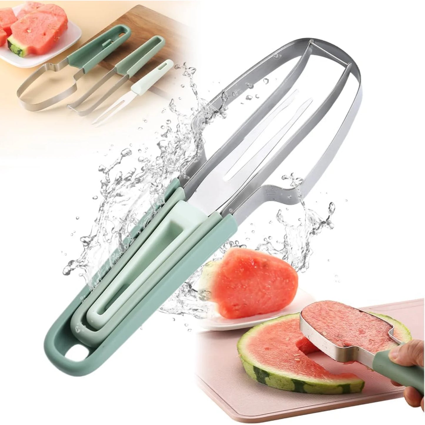 2024 New in 1 Stainless Steel Watermelon Popsicle , Watermelon Fork Slicer Tool Melon Portability Fruit Fork Kitchen Gadgets