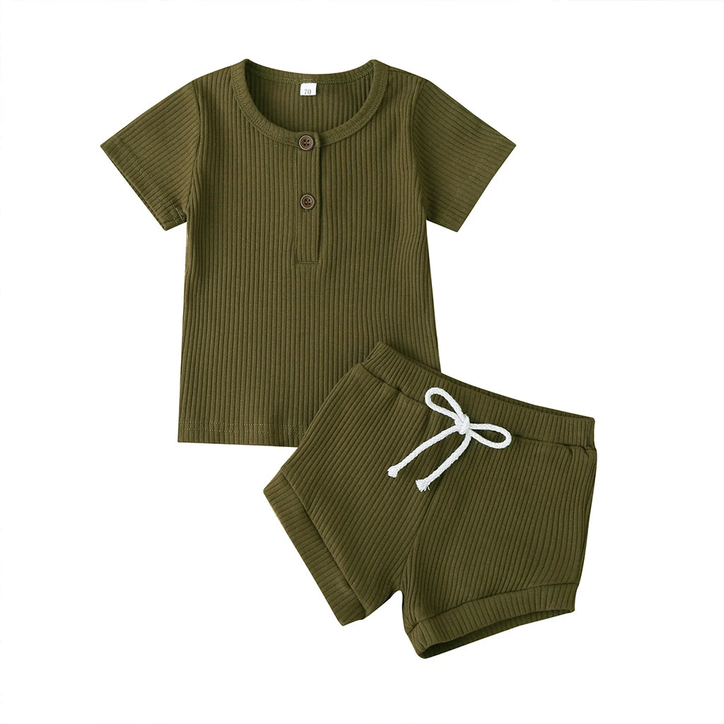 Toddler Boys Girls Summer Knitwear Set Short Sleeve T-Shirt and Solid Color Shorts Infant Outfits for Baby